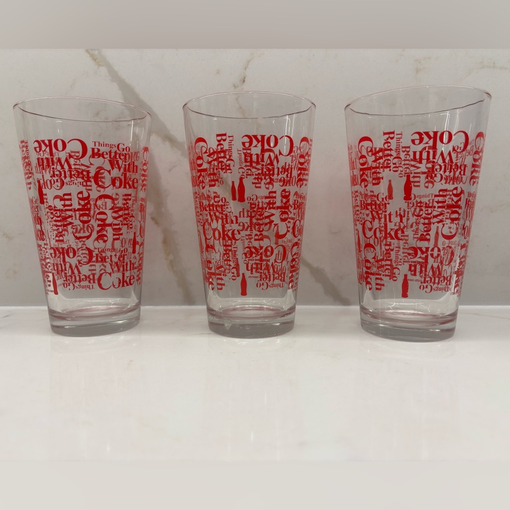 3 Vintage Things Go Better With Coke Libby Coca Cola Glasses Red Text 16oz